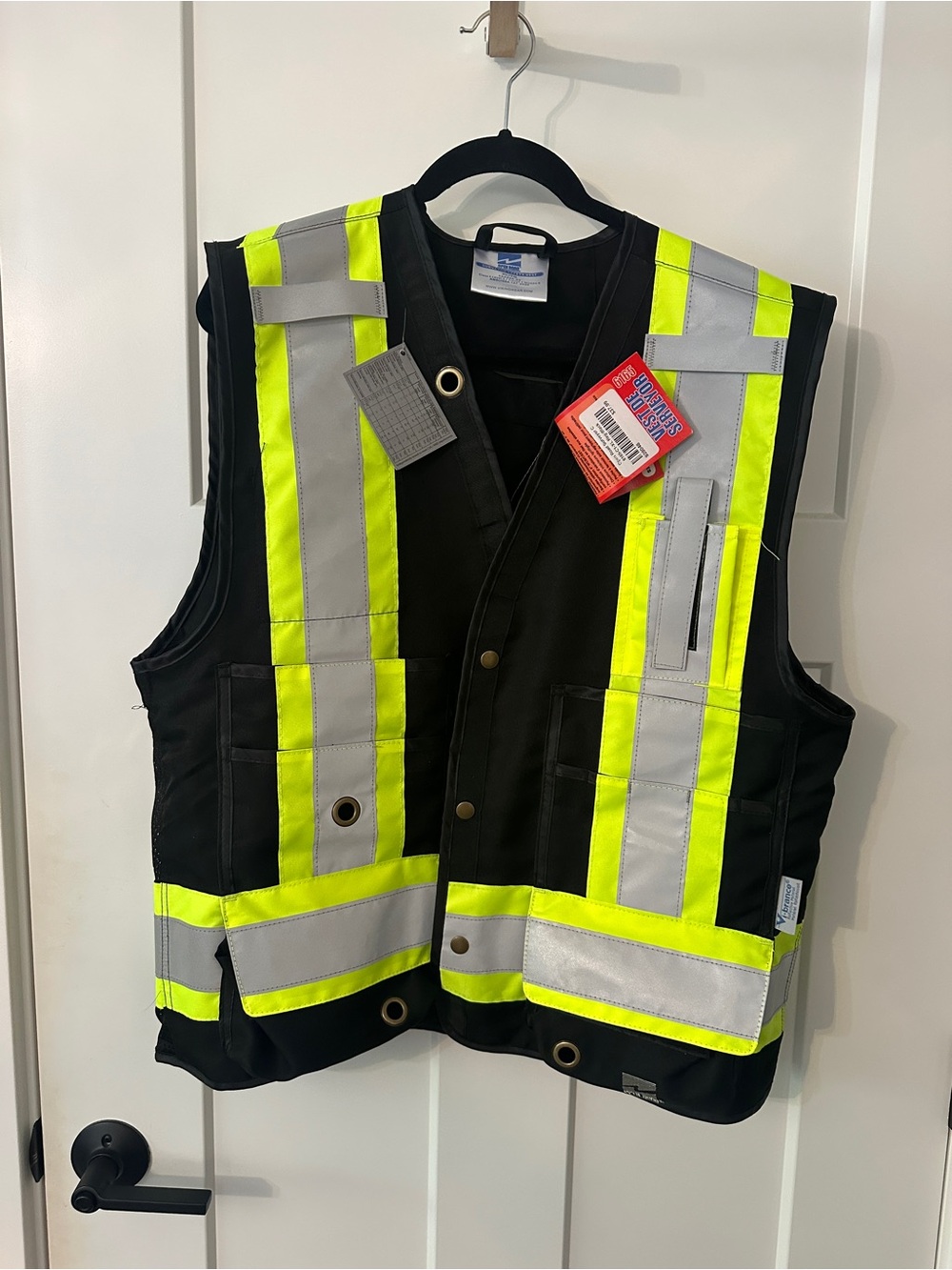 High-Visibility Work Vest - Black with Neon Yellow Reflective Stripes